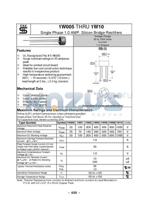 1W005G datasheet - Single Phase 1.0 AMP. Glass Passivated Bridge Rectifiers