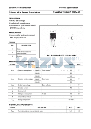 2N6486 datasheet - Silicon NPN Power Transistors