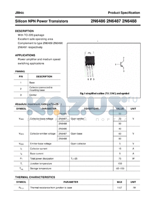 2N6486 datasheet - Silicon NPN Power Transistors