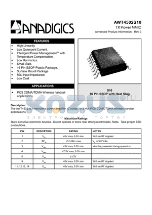 AWT4502S10 datasheet - TX Power MMIC