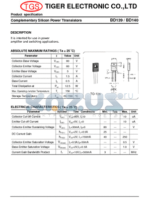 BD140 datasheet - Complementary Silicon Power Ttransistors