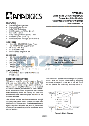 AWT6155RM37P8 datasheet - Quad-band GSM/GPRS/EDGE Power Amplifier Module with Integrated Power Control