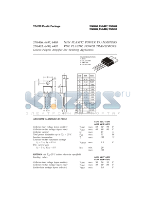 2N6488 datasheet - NPN/PNP PLASTIC POWER TRANSISTORS