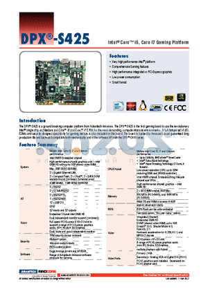 DPX-S425 datasheet - Intel^ Core i5, Core i7 Gaming Platform