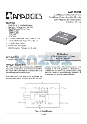 AWT6166R datasheet - GSM850/GSM900/DCS/PCS Quad Band Power Amplifier Module With Integrated Power Control