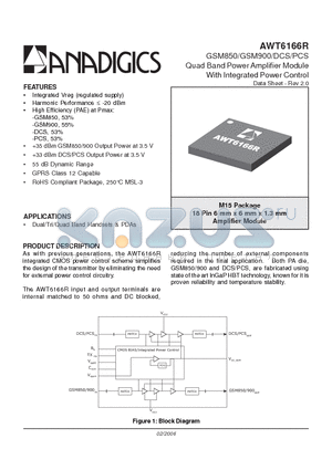 AWT6166RM15P8 datasheet - GSM850/GSM900/DCS/PCS Quad Band Power Amplifier Module With Integrated Power Control