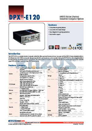 DPX-E120 datasheet - AMD G-Series (Fusion) Industrial Computer System
