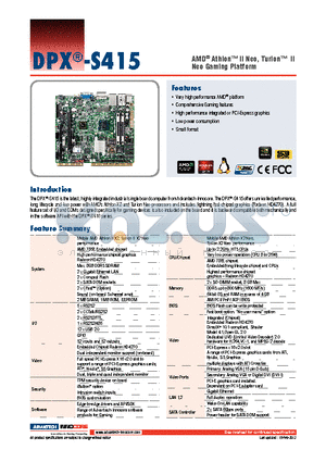 DPX-S415 datasheet - AMD^ Athlon II Neo, Turion II Neo Gaming Platform