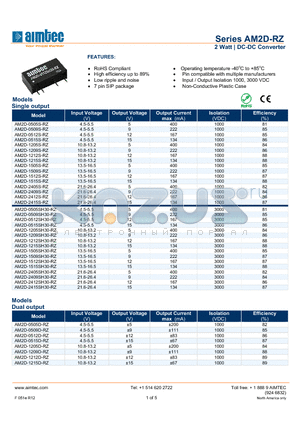 AM2D-RZ_13 datasheet - 2 Watt | DC-DC Converter