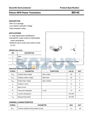 BD142 datasheet - Silicon NPN Power Transistors