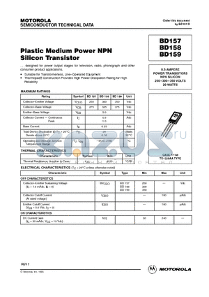 BD157 datasheet - Plastic Medium Power NPN Silicon Transistor