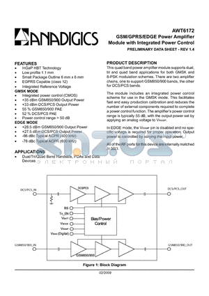 AWT6172RM33P9 datasheet - GSM/GPRS/EDGE Power Amplifier Module with Integrated Power Control