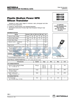 BD158 datasheet - Plastic Medium Power NPN Silicon Transistor