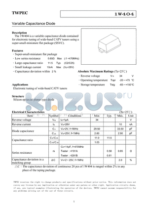 1W404 datasheet - Variable Capacitance Diode