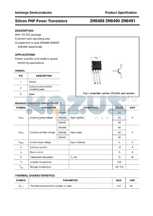 2N6491 datasheet - Silicon PNP Power Transistors