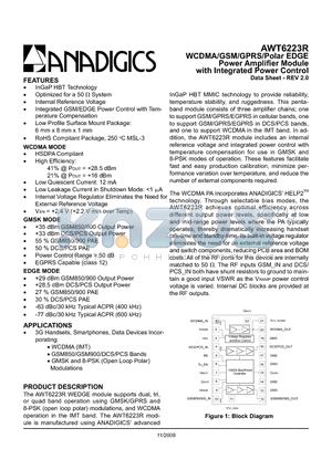 AWT6223RM26P8 datasheet - WCDMA/GSM/GPRS/Polar EDGE Power Amplifier Module with Integrated Power Control