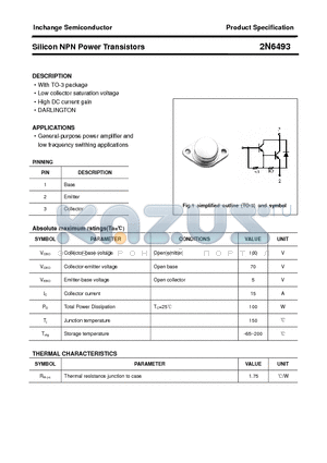 2N6493 datasheet - Silicon NPN Power Transistors