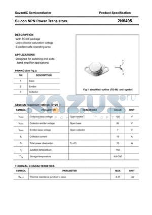 2N6495 datasheet - Silicon NPN Power Transistors