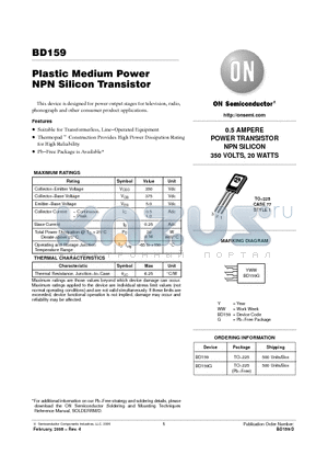 BD159 datasheet - Plastic Medium Power NPN Silicon Transistor