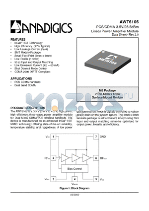 AWT6106 datasheet - PCS/CDMA 3.5V/28.5dBm Linear Power Amplifier Module