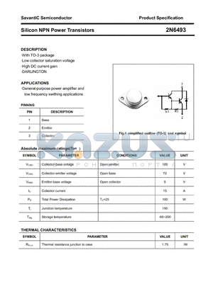 2N6493 datasheet - Silicon NPN Power Transistors