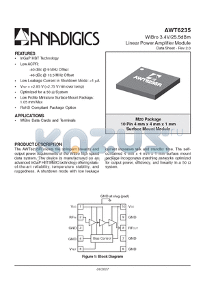 AWT6235RM20P8 datasheet - WiBro 3.4V/25.5dBm Linear Power Amplifier Module