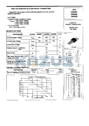 2N6498 datasheet - HIGH VOLTAGE NPN SILICON POWER TRANSISTORS