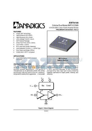 AWT6105M5 datasheet - Cellular Dual Mode AMPS/CDMA