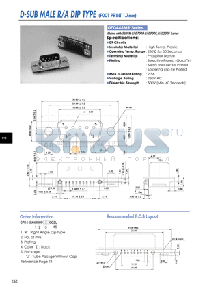 070448MR datasheet - D-SUB MALE R/A DIP TYPE