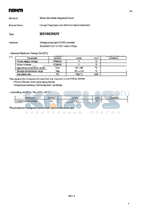 BD1603NUV datasheet - Charge Pump type LED driver for mobile instrument