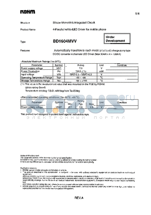 BD1604MVV datasheet - 4-Parallel white-LED Driver for mobile phone