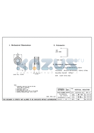 1XF0476-VO datasheet - VERTICAL INDUCTOR