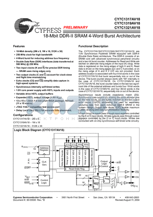 CY7C1321AV18-250BZC datasheet - 18-Mbit DDR-II SRAM 4-Word Burst Architecture