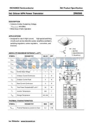 2N6500 datasheet - isc Silicon NPN Power Transistor