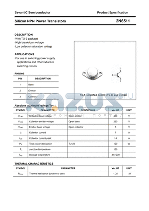 2N6511 datasheet - Silicon NPN Power Transistors