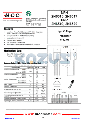 2N6515_11 datasheet - High Voltage Transistor 625mW