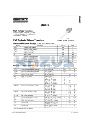 2N6518 datasheet - PNP Epitaxial Silicon Transistor