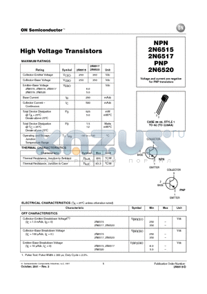 2N6517 datasheet - High Voltage Transistors