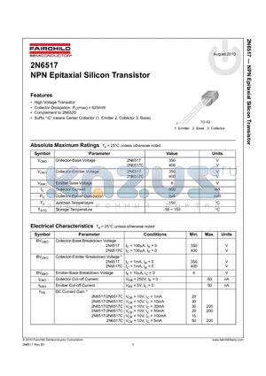 2N6517BU datasheet - NPN Epitaxial Silicon Transistor