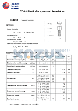 2N6520 datasheet - Plastic-Encapsulated Transistors