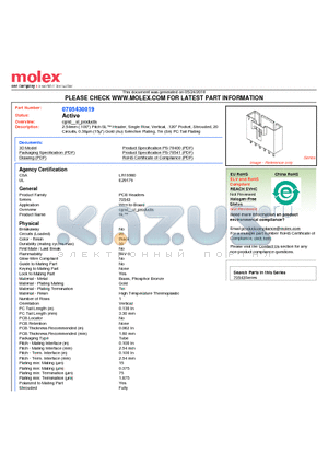 0705430019 datasheet - 2.54mm (.100