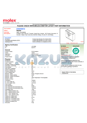 0705430012 datasheet - 2.54mm (.100