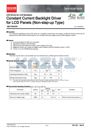 BD1754HFN datasheet - Constant Current Backlight Driver for LCD Panels (Non-step-up Type)