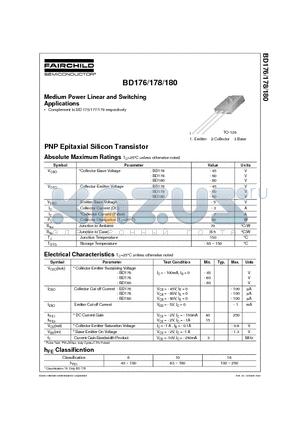 BD176 datasheet - Medium Power Linear and Switching Applications