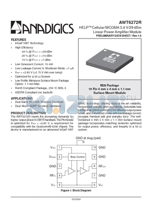 AWT6272R datasheet - HELP Cellular/WCDMA 3.4 V/29 dBm Linear Power Amplifier Module