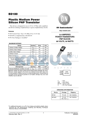 BD180 datasheet - Plastic Medium Power Silicon PNP Transistor