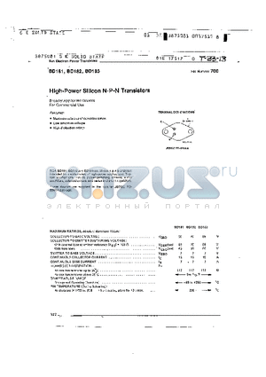 BD181 datasheet - HIGH-POWER SILICON NPN TRANSISTORS