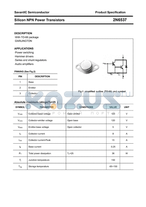 2N6537 datasheet - Silicon NPN Power Transistors