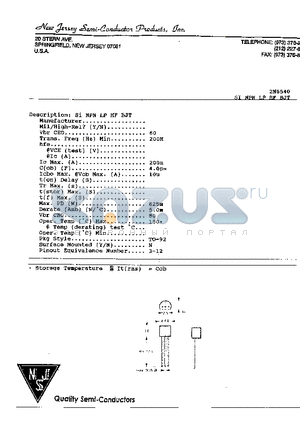 2N6540 datasheet - SI NPN LP HF BJT