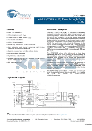 CY7C1325G_11 datasheet - 4-Mbit (256 K x 18) Flow through Sync SRAM Synchronous self timed write